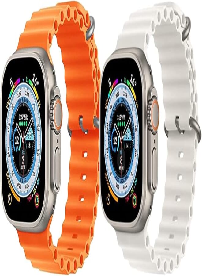 YOMNA Silicone Ocean Band Strap for Apple Watch Ultra 8 49mm Orange (Single Color Strap) with White (Single Color Strap)(set of 2), Silicone
